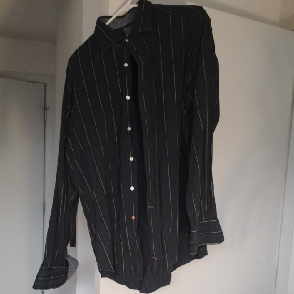 Thomas Dean Black Pinstripe Men's Shirt